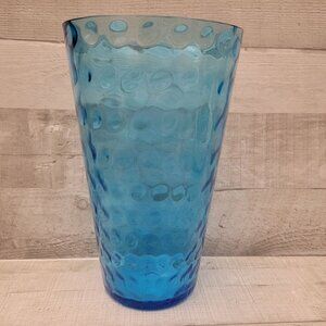 Textured Blue Glass Vase 10" Tall With Bubble Pattern - Handcrafted